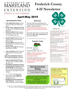 Frederick County 4-H Newsletter April-May 2015 Upcoming Due Dates