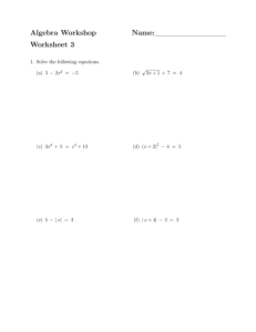 Algebra Workshop Name: Worksheet 3