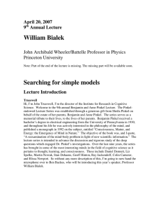 William Bialek Searching for simple models April 20, 2007 9