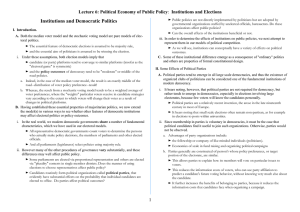 Institutions and Democratic Politics Lecture 6: