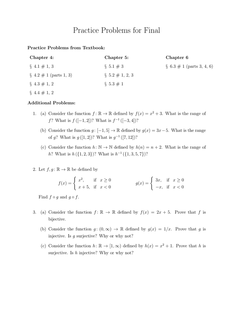 Practice Problems For Final Practice Problems From Textbook Chapter 4 Chapter 5