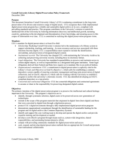 Cornell University Library Digital Preservation Policy Framework Purpose December 2004