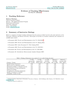 Evidence of Teaching Effectiveness 1 Teaching Reference
