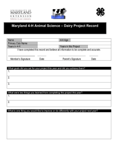 – Dairy Project Record Maryland 4-H Animal Science