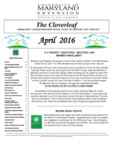 April  2016 The Cloverleaf 4-H PROJECT ADDITIONS, DELETION AND MEMBER ENROLLMENT