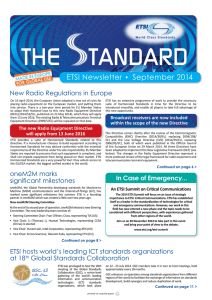 . ETSI Newsletter September 2014 New Radio Regulations in Europe