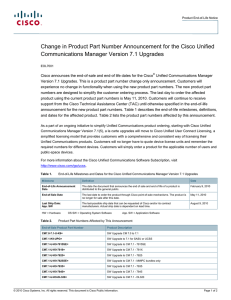 Change in Product Part Number Announcement for the Cisco Unified