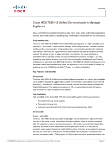 Cisco MCS 7835-H2 Unified Communications Manager Appliance