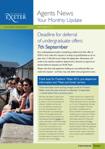 Agents News Your Monthly Update Deadline for deferral of undergraduate offers: