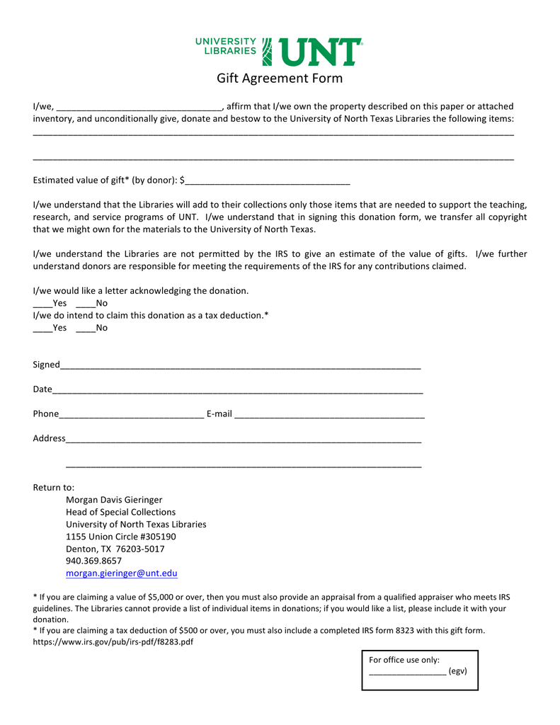 Gift Agreement Form