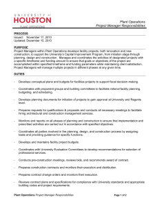 Plant Operations Project Manager Responsibilities