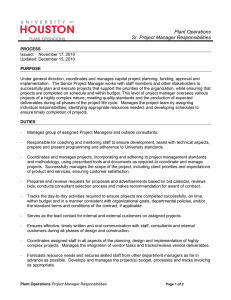 Plant Operations Sr. Project Manager Responsibilities