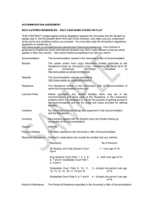 ACCOMMODATION AGREEMENT SELF-CATERED RESIDENCES – SELF CONTAINED STUDIO OR FLAT