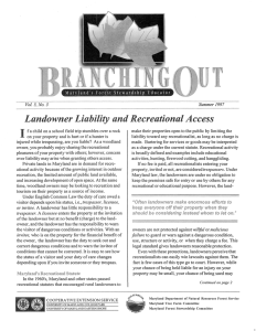 I Landowner Liability and Recreational Access Vol.