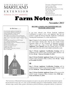 Farm Notes November 2013  BECOME A MARYLAND CERTIFIED PRIVATE
