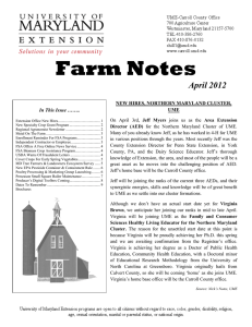 Farm Notes April 2012  NEW HIRES, NORTHERN MARYLAND CLUSTER,