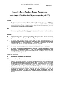 ETSI Industry Specification Group Agreement relating to ISG Mobile-Edge Computing (MEC)