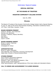 July 23, 2001 SPECIAL MEETING OF THE BOARD OF TRUSTEES