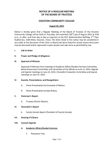 NOTICE OF A REGULAR MEETING OF THE BOARD OF TRUSTEES