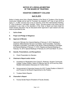 NOTICE OF A REGULAR MEETING OF THE BOARD OF TRUSTEES