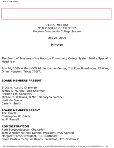 SPECIAL MEETING OF THE BOARD OF TRUSTEES Houston Community College System