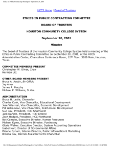 ETHICS IN PUBLIC CONTRACTING COMMITTEE BOARD OF TRUSTEES HOUSTON COMMUNITY COLLEGE SYSTEM