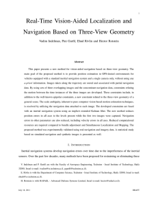 Real-Time Vision-Aided Localization and Navigation Based on Three-View Geometry