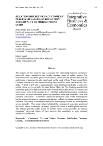 RELATIONSHIP BETWEEN CUSTOMERS’ PERCEIVED VALUES, SATISFACTION AND LOYALTY OF MOBILE PHONE USERS