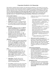 Preparation Checklist for ASA Manuscripts