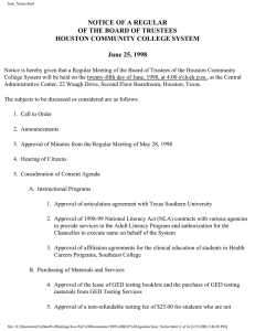 NOTICE OF A REGULAR OF THE BOARD OF TRUSTEES June 25, 1998