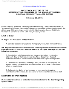 NOTICE OF A MEETING OF THE HOUSTON COMMUNITY COLLEGE SYSTEM