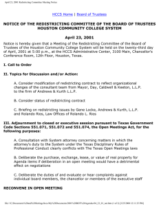 NOTICE OF THE REDISTRICTING COMMITTEE OF THE BOARD OF TRUSTEES