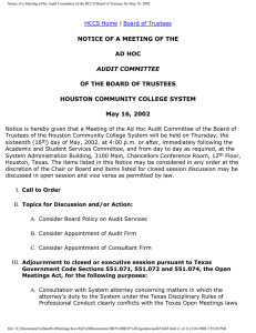 NOTICE OF A MEETING OF THE AD HOC
