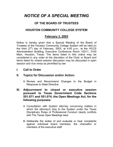 NOTICE OF A SPECIAL MEETING  OF THE BOARD OF TRUSTEES