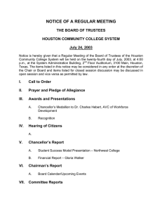 NOTICE OF A REGULAR MEETING THE BOARD OF TRUSTEES