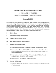 NOTICE OF A REGULAR MEETING OF THE BOARD OF TRUSTEES