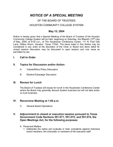 NOTICE OF A SPECIAL MEETING OF THE BOARD OF TRUSTEES