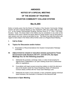 AMENDED NOTICE OF A SPECIAL MEETING OF THE BOARD OF TRUSTEES