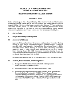 NOTICE OF A REGULAR MEETING OF THE BOARD OF TRUSTEES