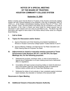 NOTICE OF A SPECIAL MEETING OF THE BOARD OF TRUSTEES