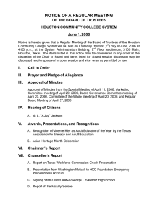 NOTICE OF A REGULAR MEETING OF THE BOARD OF TRUSTEES