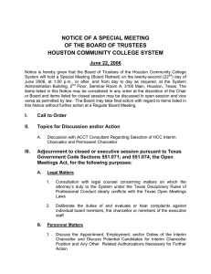 NOTICE OF A SPECIAL MEETING OF THE BOARD OF TRUSTEES