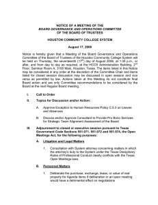 NOTICE OF A MEETING OF THE OF THE BOARD OF TRUSTEES