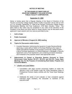 NOTICE OF MEETING OF THE BOARD OF DIRECTORS OF PUBLIC FACILITY CORPORATION