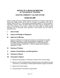 NOTICE OF A REGULAR MEETING OF THE BOARD OF TRUSTEES