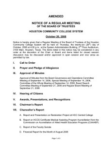 AMENDED NOTICE OF A REGULAR MEETING OF THE BOARD OF TRUSTEES
