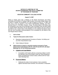 NOTICE OF A MEETING OF THE OF THE BOARD OF TRUSTEES