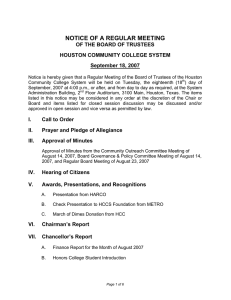 NOTICE OF A REGULAR MEETING OF THE BOARD OF TRUSTEES