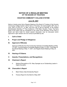 NOTICE OF A REGULAR MEETING OF THE BOARD OF TRUSTEES