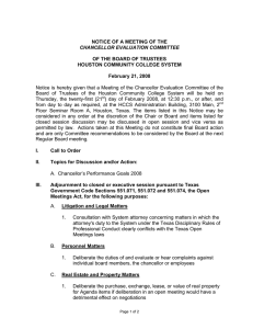 NOTICE OF A MEETING OF THE  OF THE BOARD OF TRUSTEES